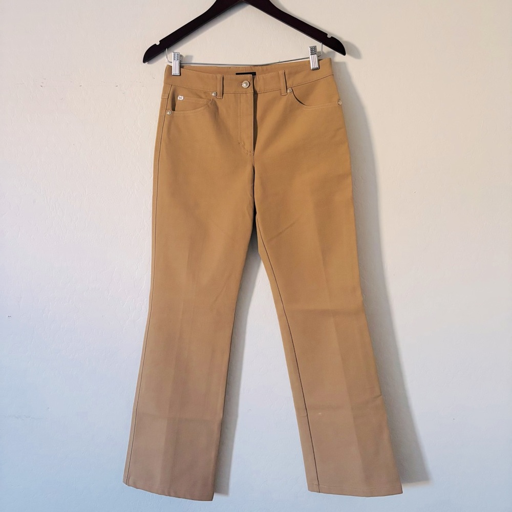Escada Luxury Tan Flare Wide Leg Jeans Stretchy 34 or US 4 Formal Neutral Color